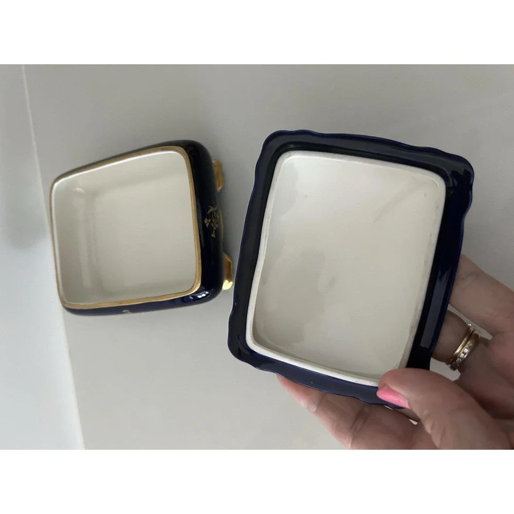 Lindner Kueps Bavaria Echo Cobalt Blue Gold Gruser Trinket Box Lid